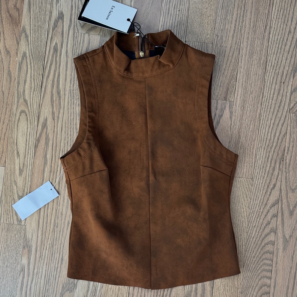 En Saison Rust Brown Faux Suede Mock Neck Tank